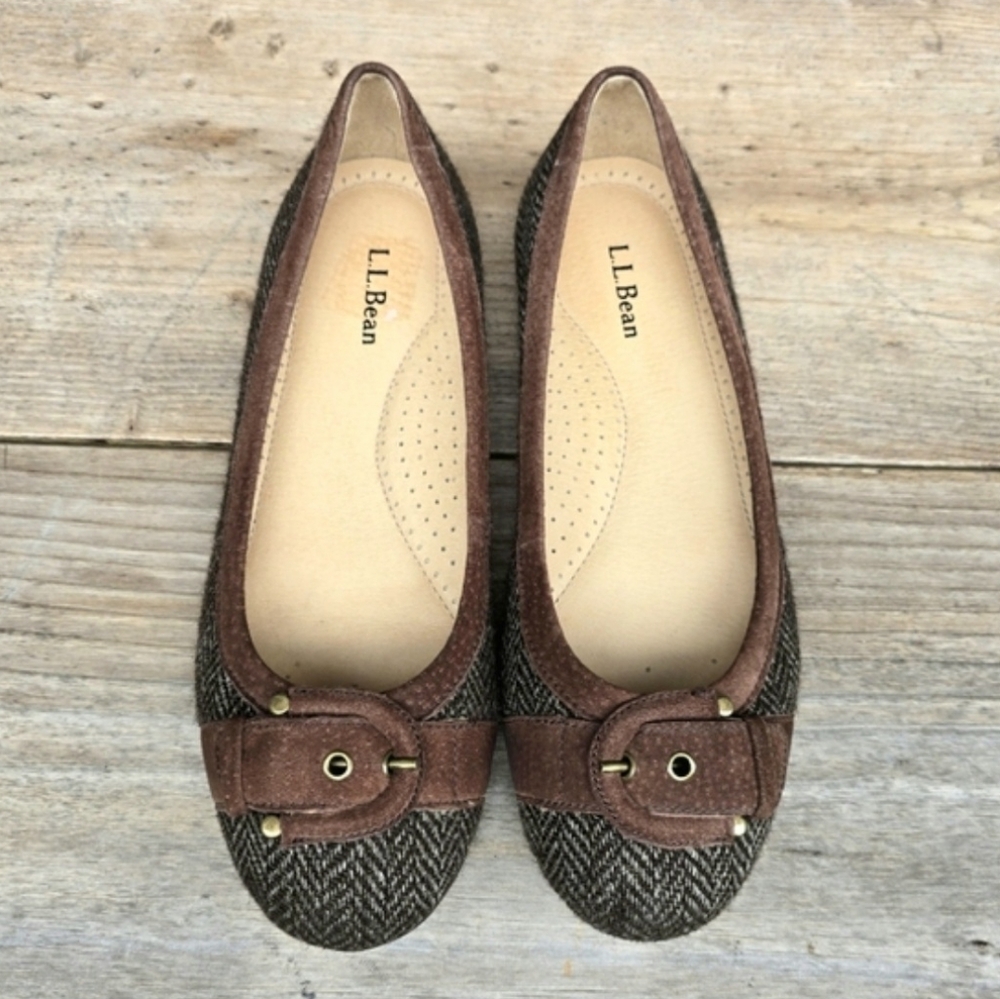 L.L. Bean Chevron Classic New England Heritage Tweed Comfort Ballet Flats 7.5M